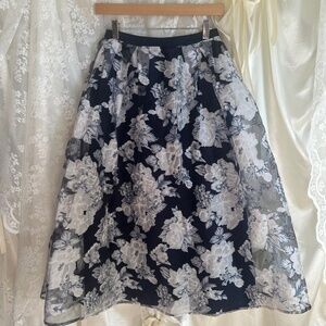 Blue and White Floral Sheer Overlay Skirt